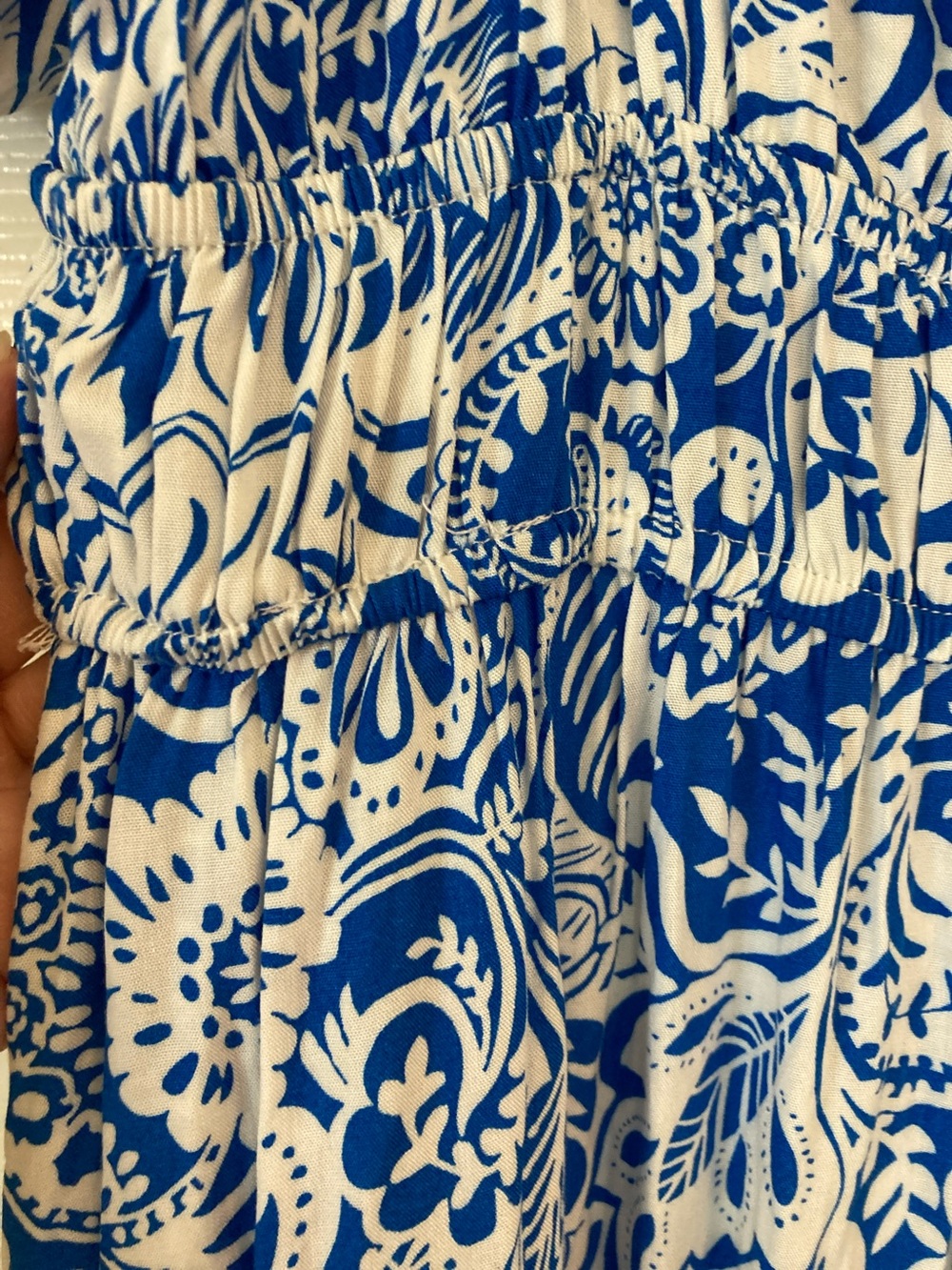 Kindred Blue & White Paisley Maxi Peasant Dress with Puff Sleeves - Picture 5 of 9